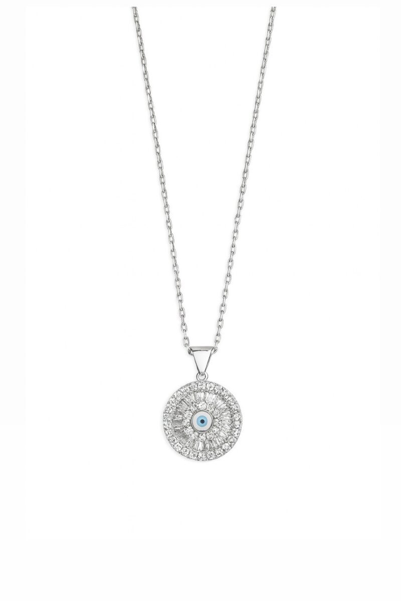 Baget Taşlı Silver Yuvarlak İçi Göz Kolye