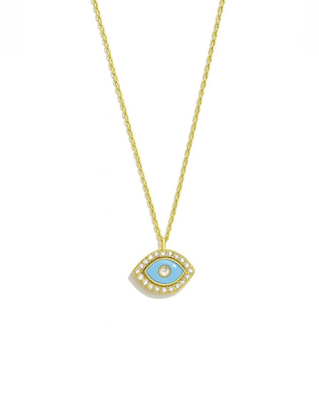 Mini Firuze Taşlı Gold Göz Kolye
