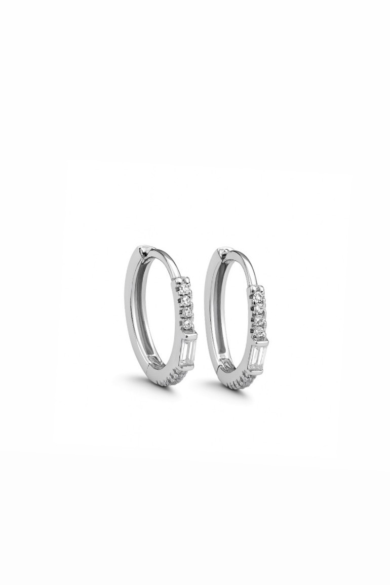 Baget Taşlı Silver Halka Küpe