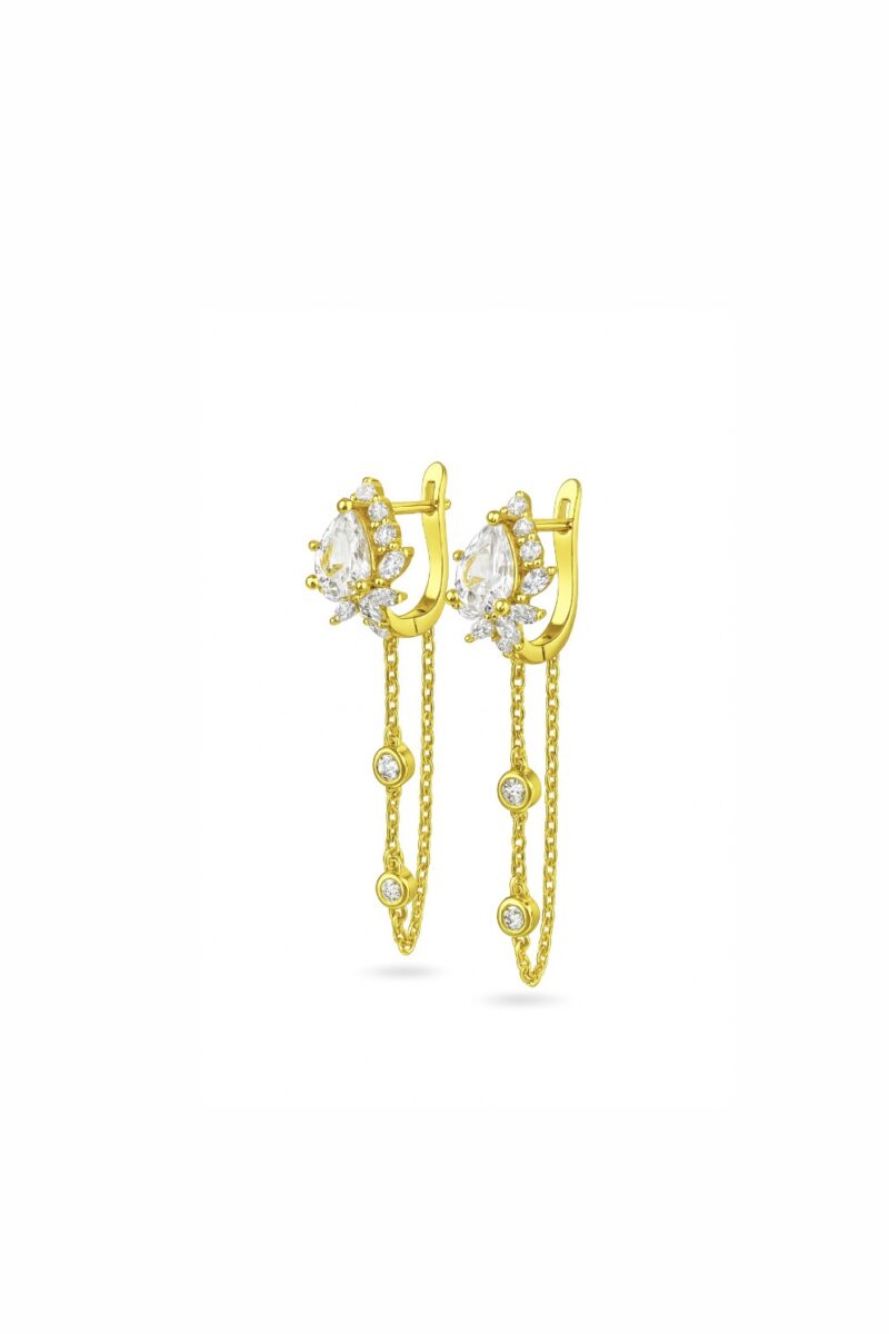 Lotus Model Uzun Sallantılı Gold Halka Küpe