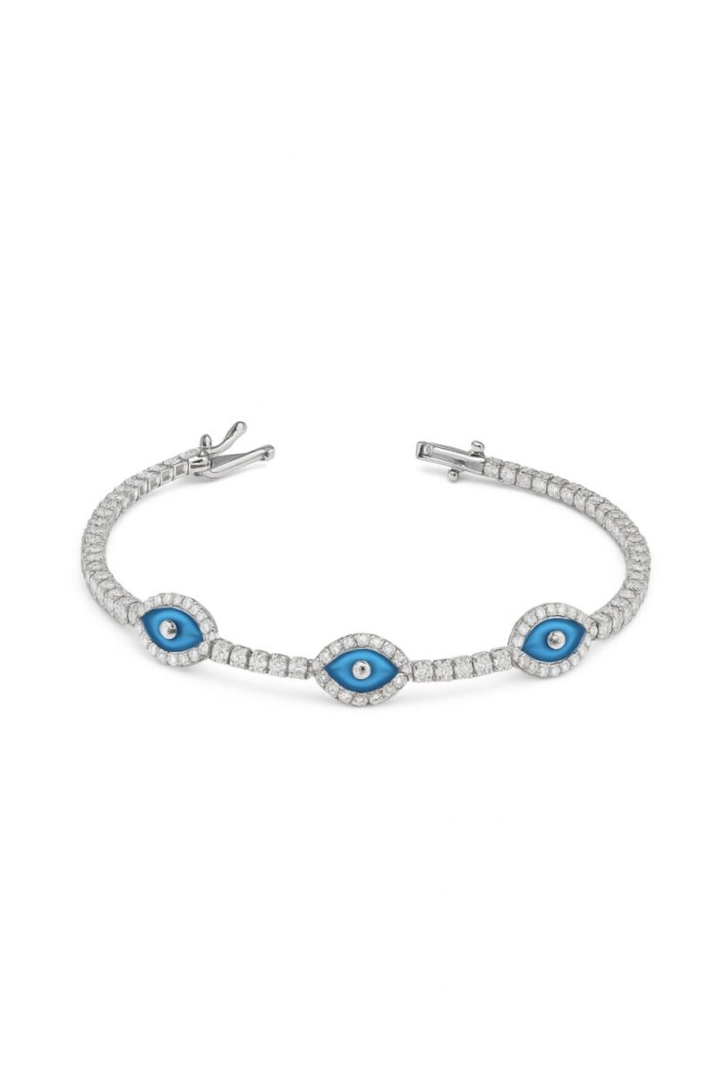 1 mm Su Yolu Camgöz Evil Eye Silver Tennis Bileklik | Üçlü