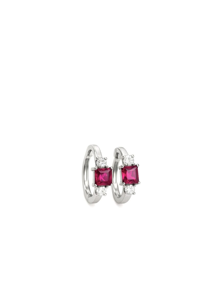 Prenses Kesim Pembe Yakut Taşlı Silver Halka Küpe