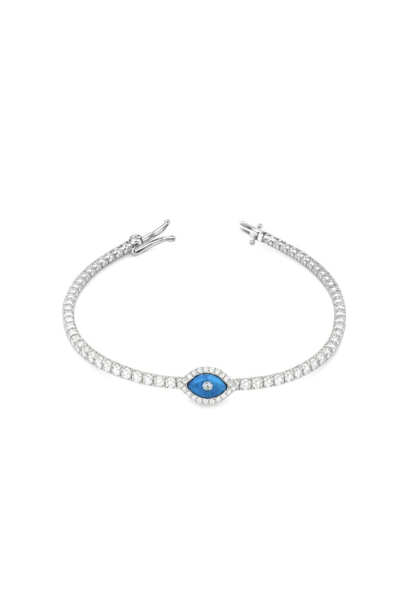 1 mm Su Yolu Camgöz Evil Eye Silver Tennis Bileklik | Tekli