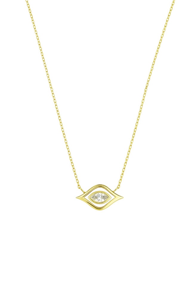 Tek Taş Gold Göz Kolye