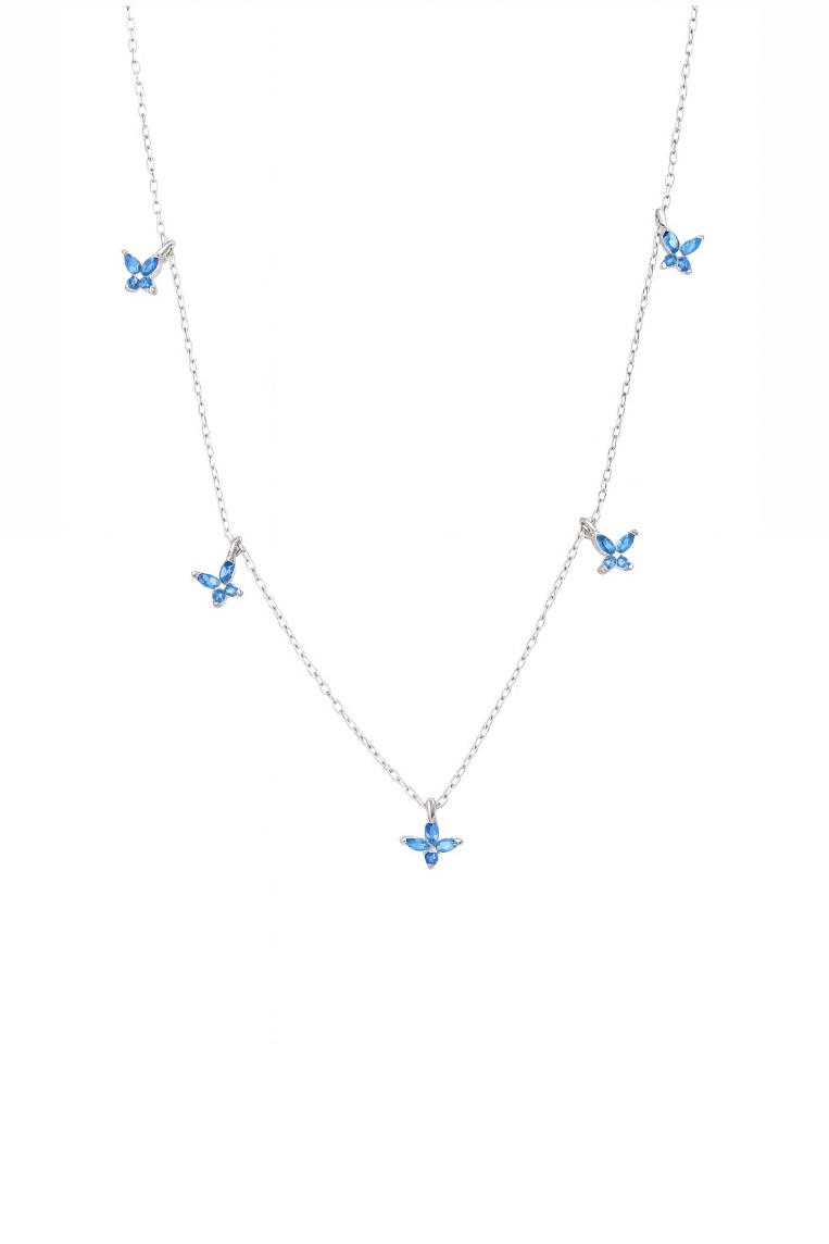 Mavi Kelebek Sıralı Silver Dainty Kolye | New Collection