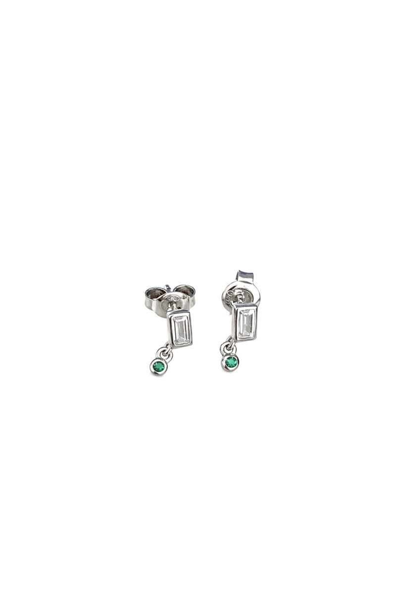 Mini Yeşil Taşlı Silver Vidalı Küpe | New Collection