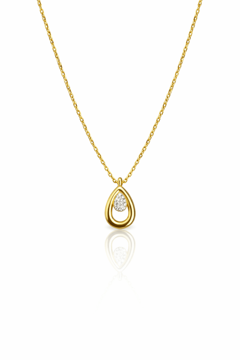 İç İçe Damla Model Taşlı Gold Kolye