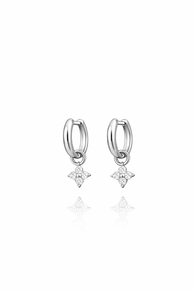 Mini Çiçek Sallantılı Silver Halka Küpe | New Collection