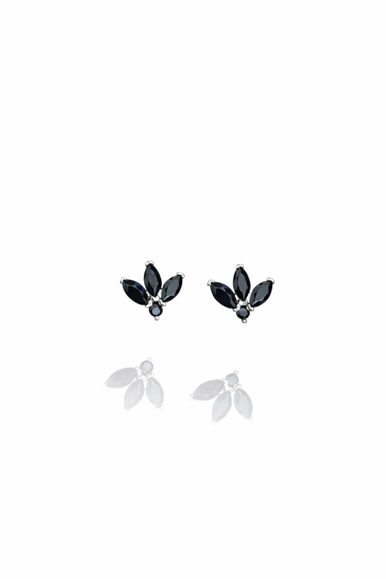 Siyah Taşlı Lotus Silver Vidalı Küpe | New Collection