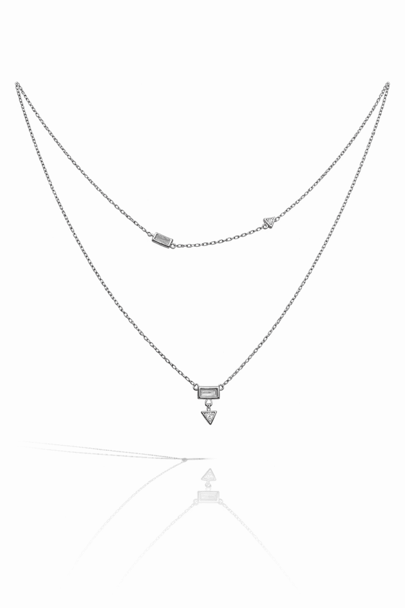 Çift Zincirli Taşlı Silver Kolye