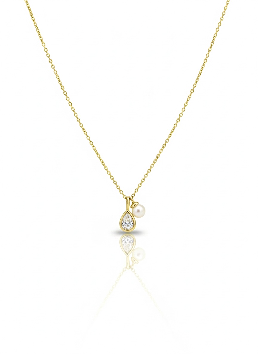 Damla Taşlı İncili Kolye Gold