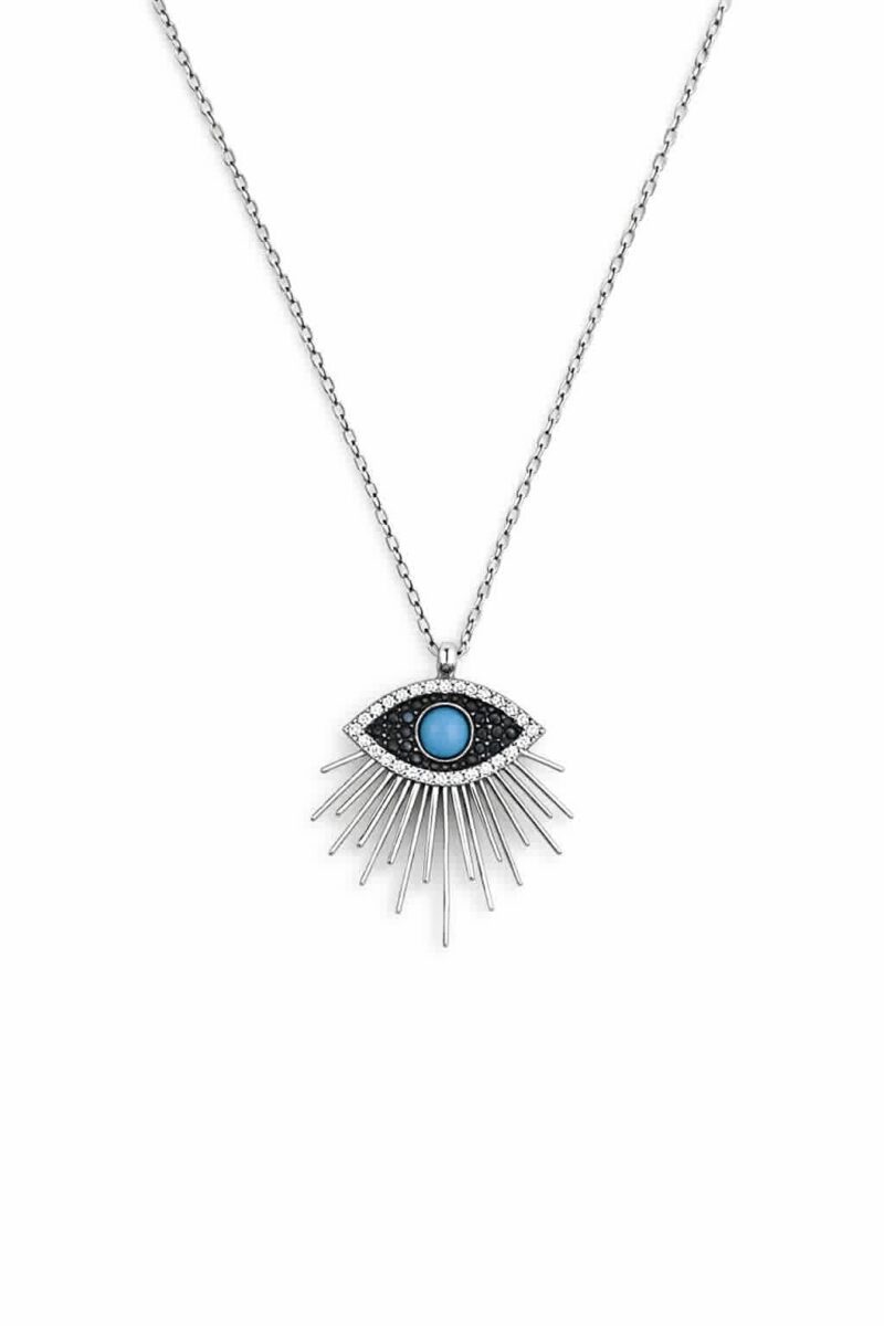 Firuze Taşlı Silver Evil Eye Kolye