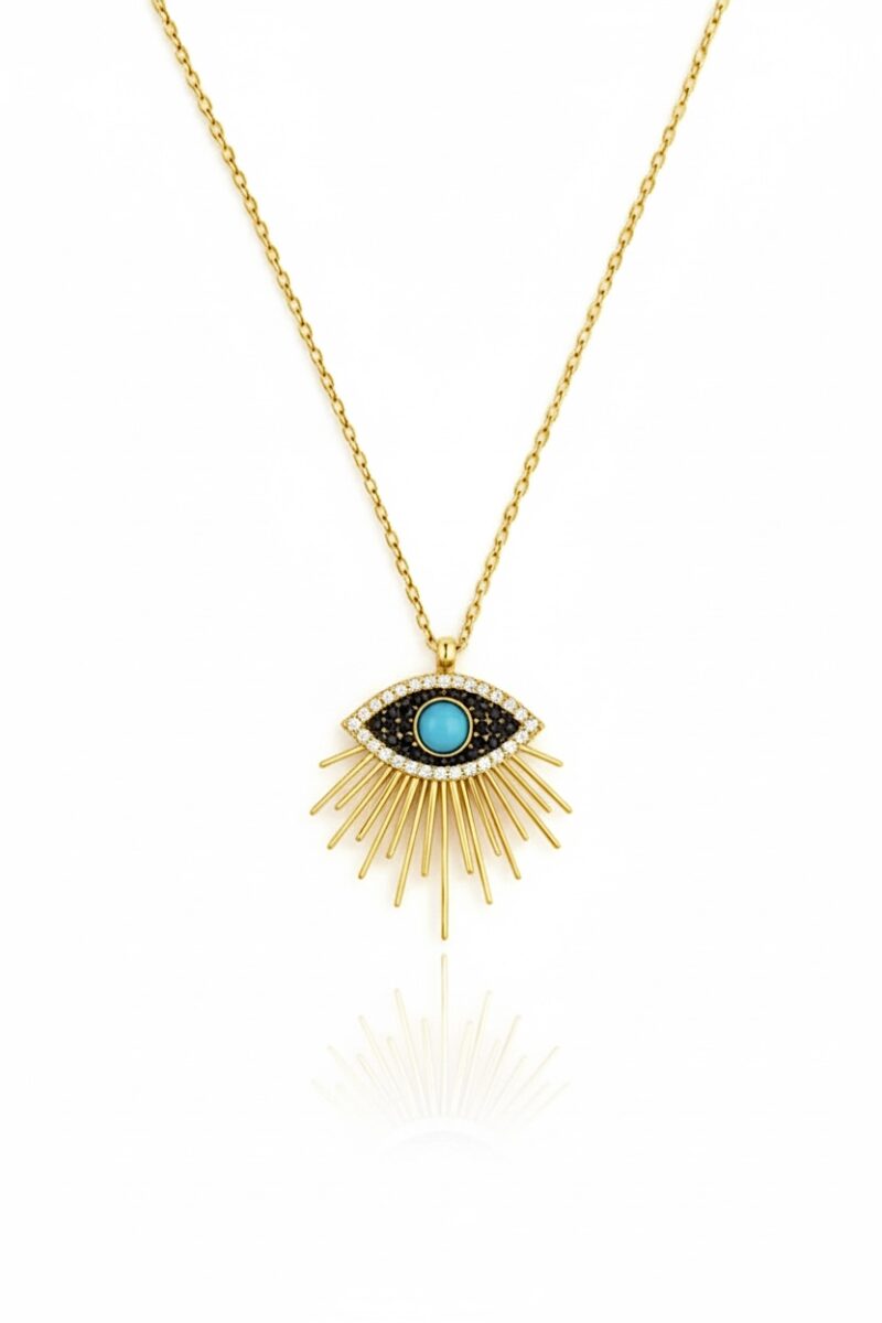 Firuze Taşlı Gold Evil Eye Kolye