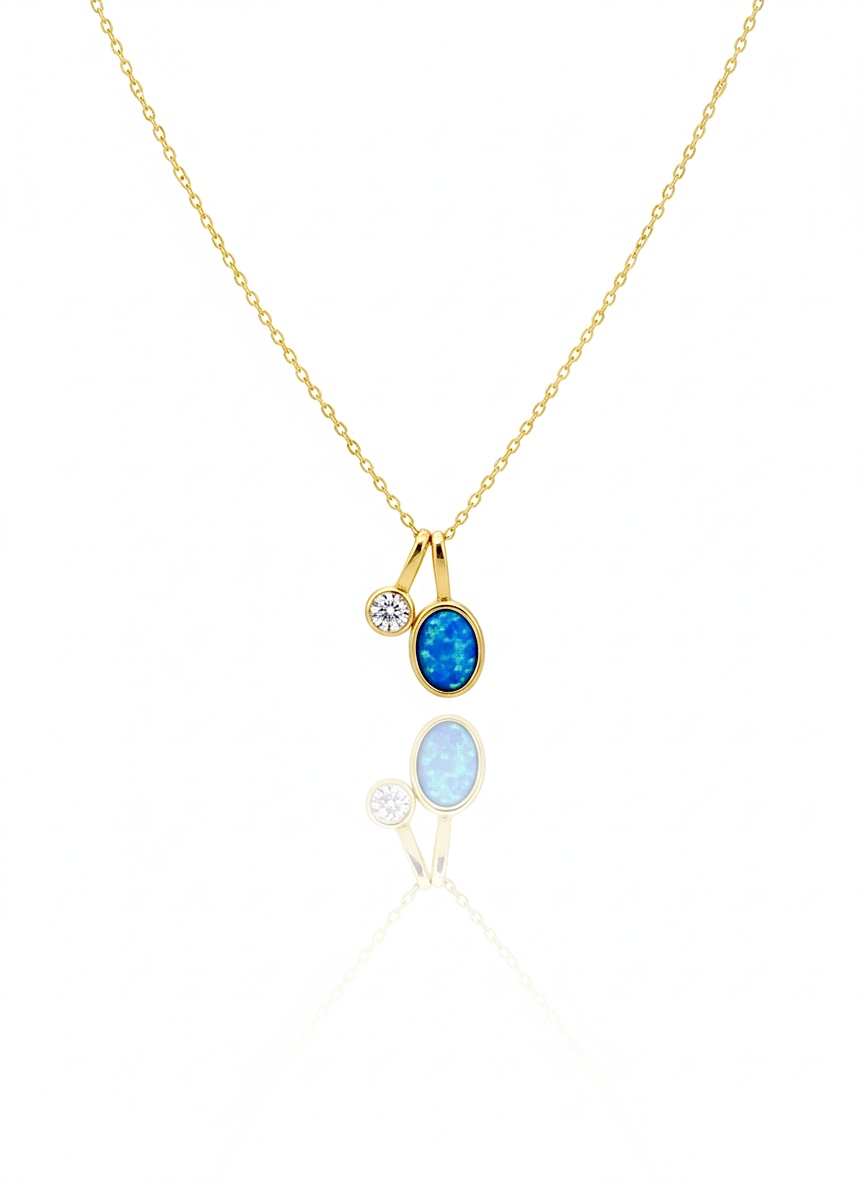 Opal Ve Mini Taşlı Gold Kolye