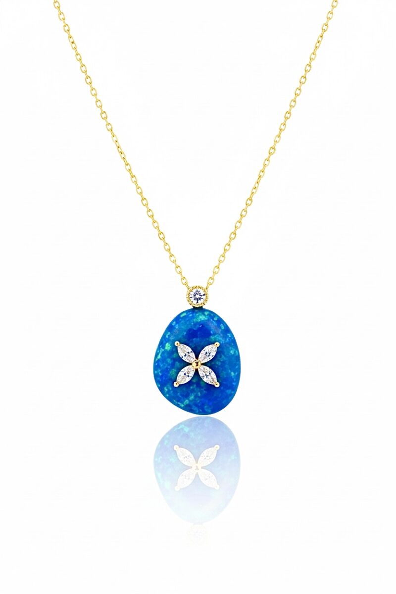 Opal Taşlı Gold Markiz Kolye