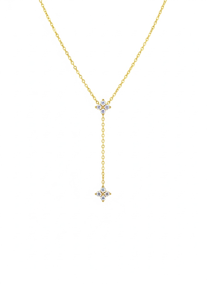 Mini Çiçek Gold Y Kolye