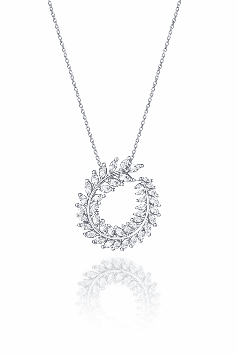 Pırlanta Montür Silver Yaprak Sarmal Kolye | New Collection