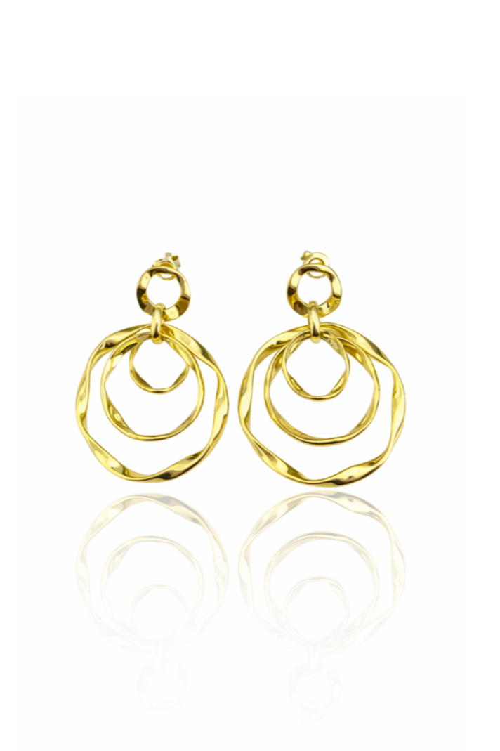 İç İçe Geçen Halkalar Tasarım Gold Vidalı Küpe