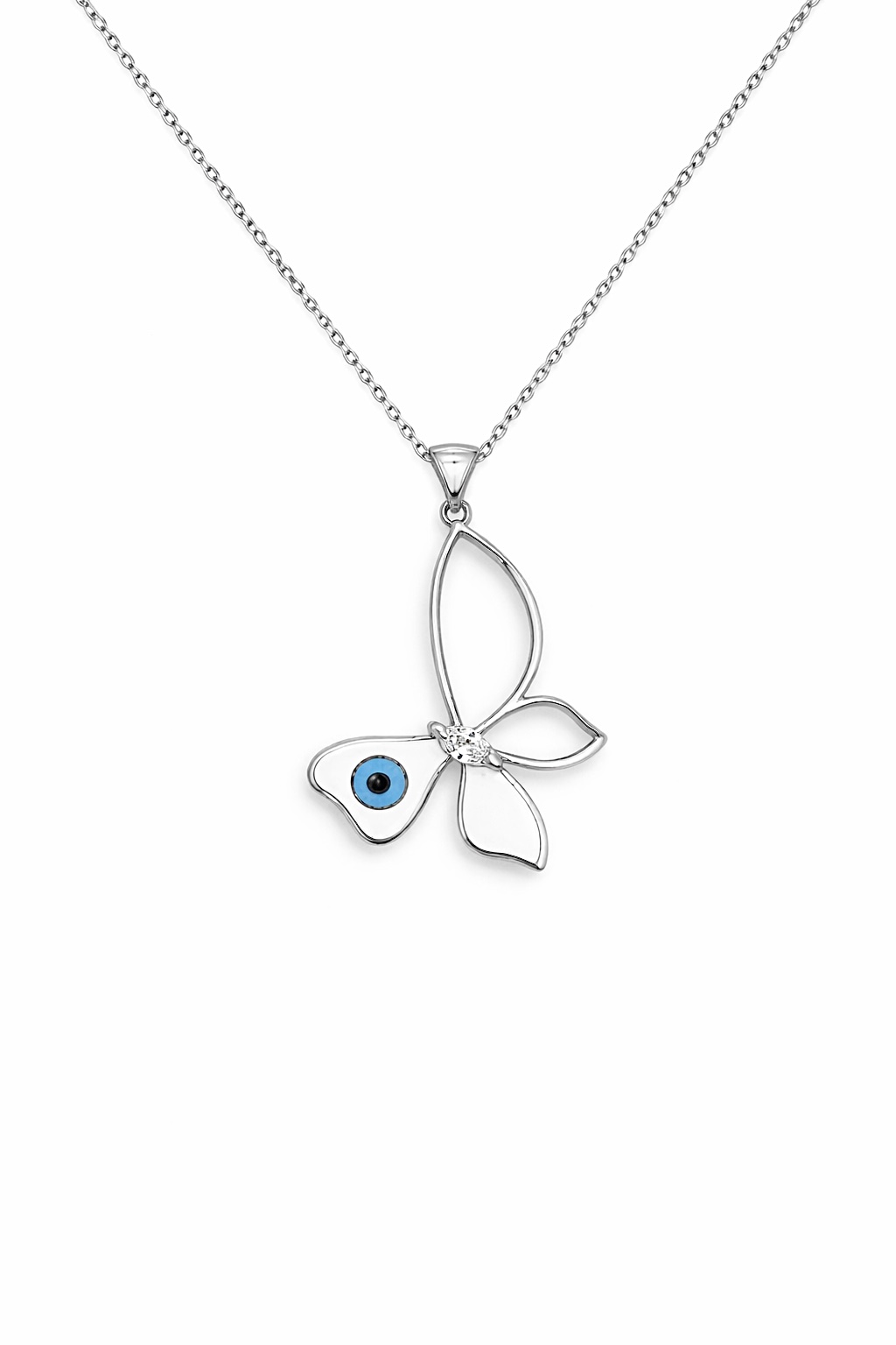 Büyük Beyaz Kanatlı Silver Kelebek Kolye