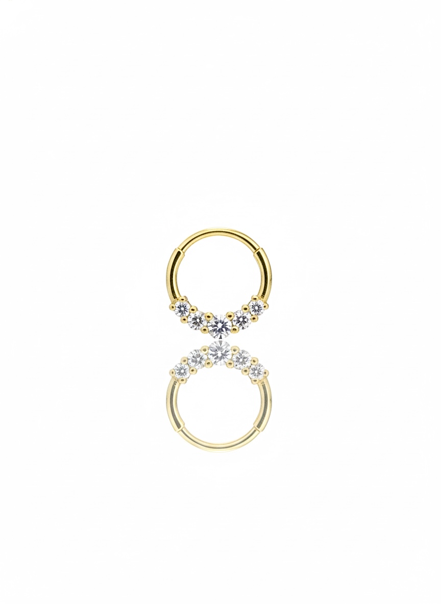 Süzme Taşlı Gold Halka Piercing