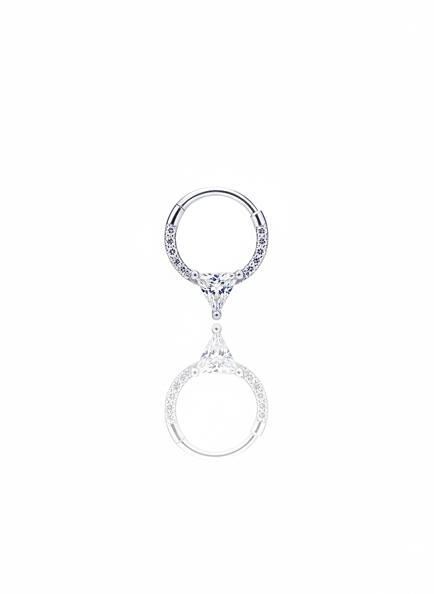 Üçgen Taşlı Halka Piercing | Silver