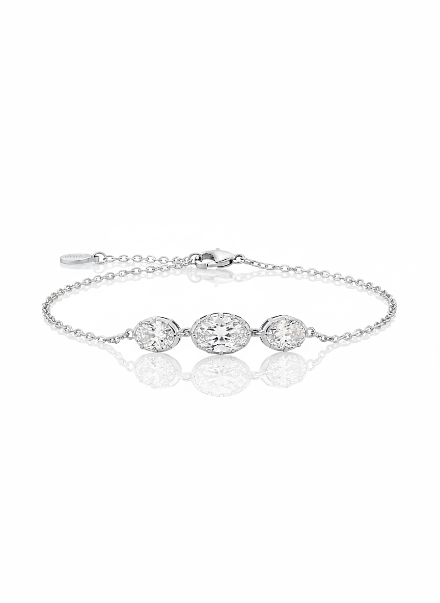 Üç Taşlı Silver Pırlanta Montür Bileklik