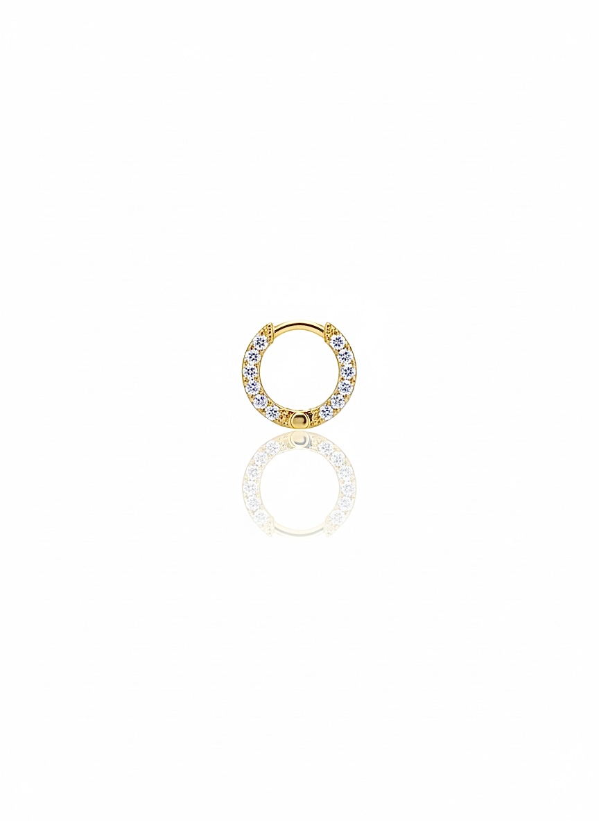 Yarım Taşlı Kalın Gold Halka Piercing