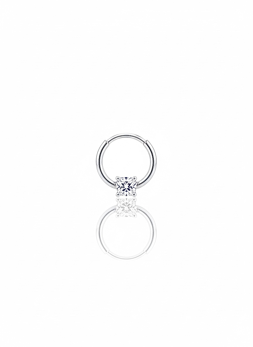 Yuvarlak Tek Taşlı Silver Halka Piercing