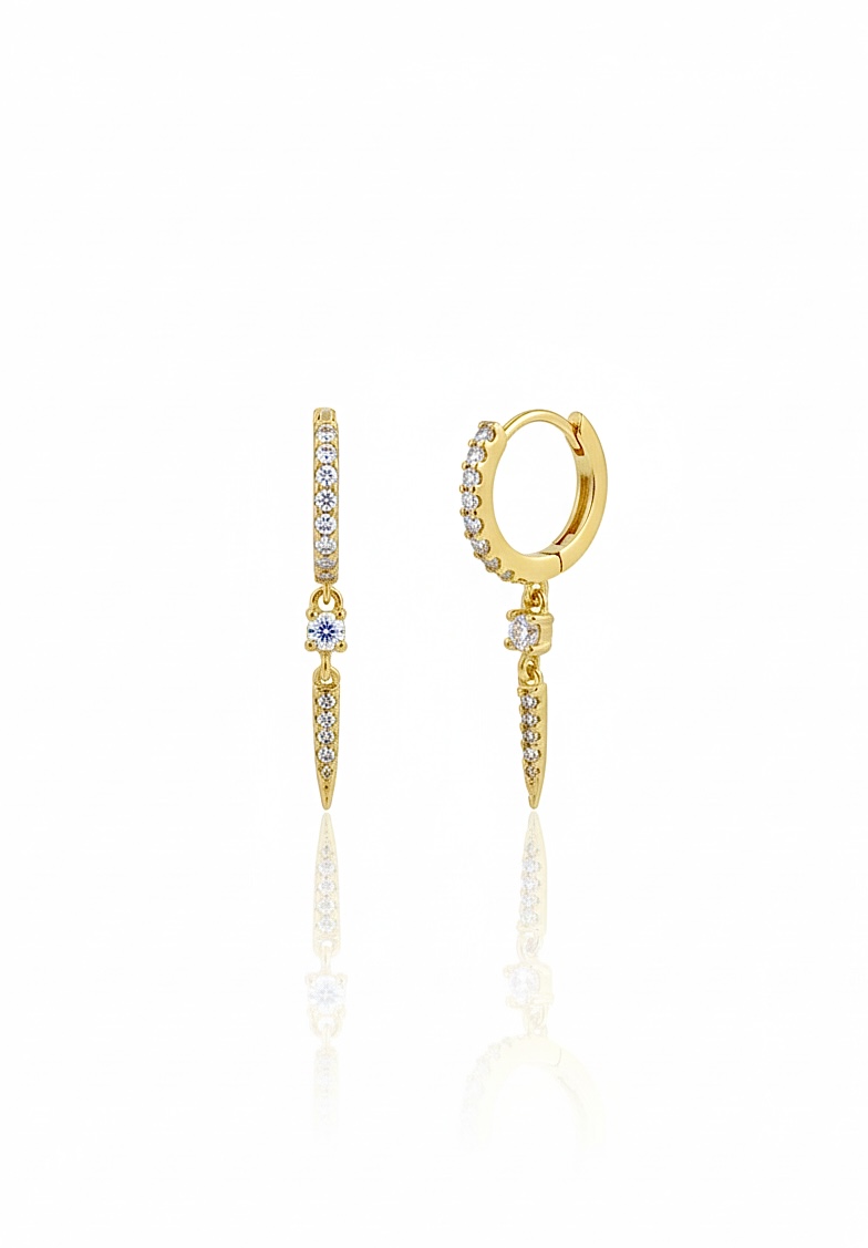 Işıltılı Taşlı Çubuk Sallantılı Gold Halka Küpe | New Collection