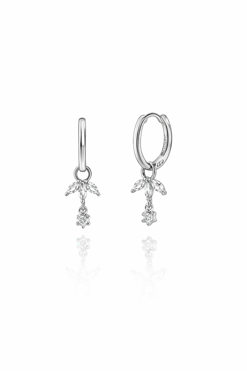 Damla Taşlı Lotus Sallantılı Minimal Silver Halka Küpe