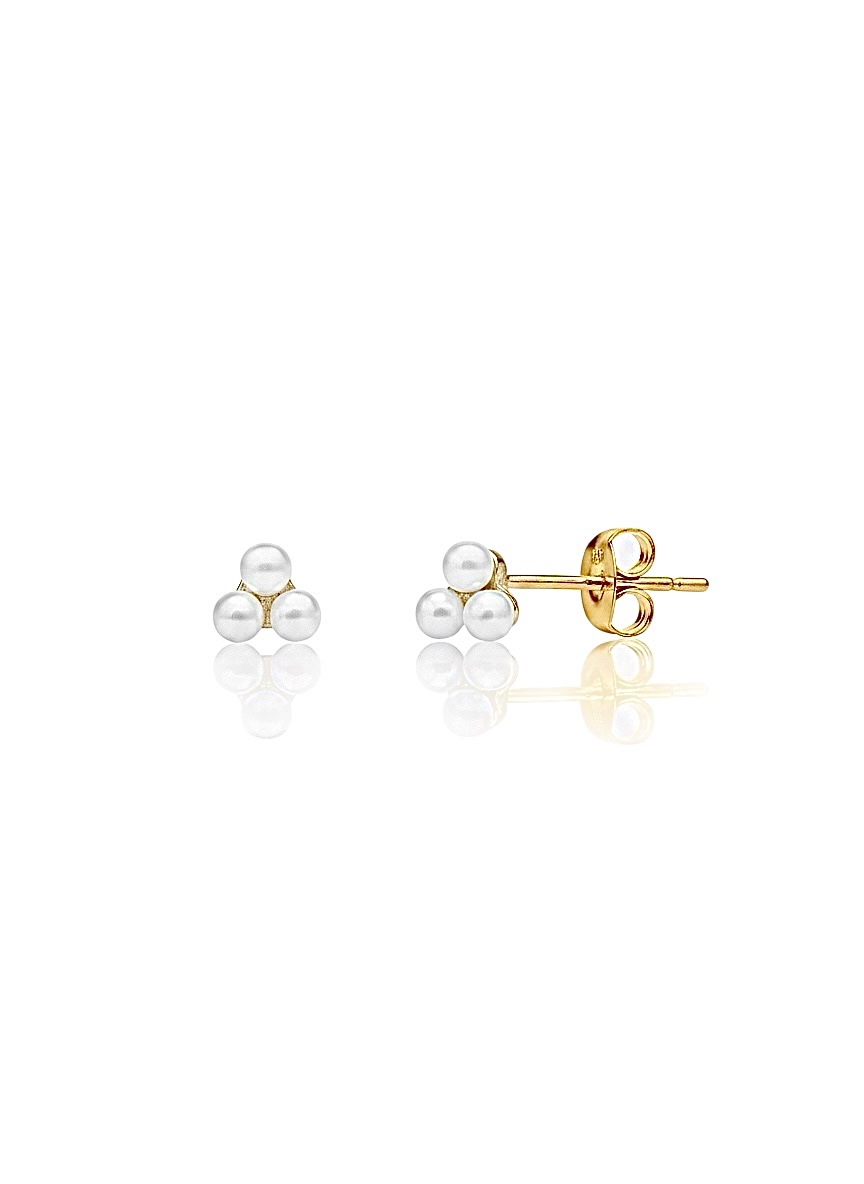 Mini Üç İncili Vidalı Gold Küpe