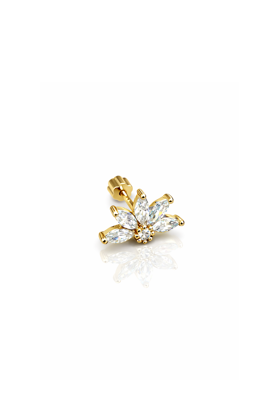 Işıltılı Taşlı Yarım Çiçek Gold Piercing | New Collection