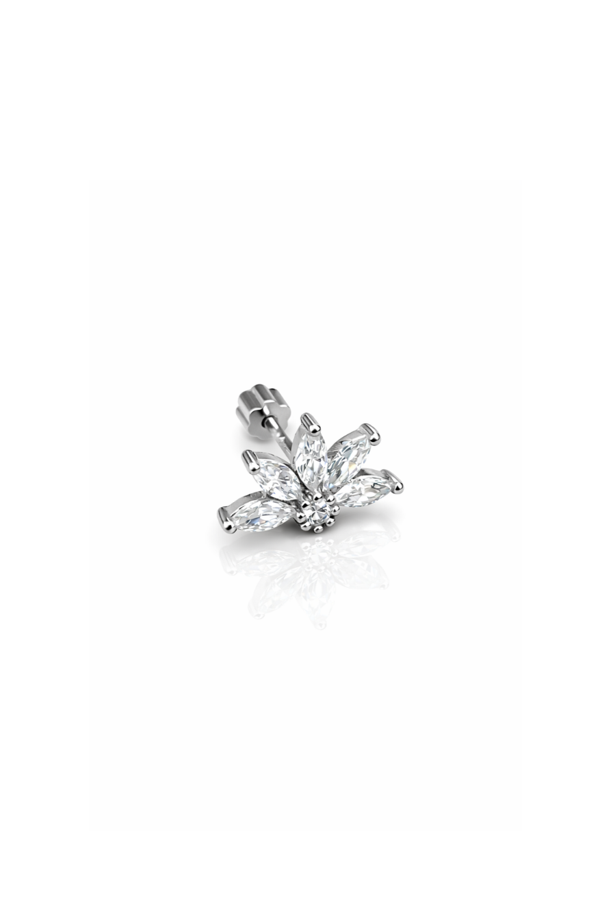 Işıltılı Taşlı Yarım Çiçek Silver Piercing | New Collection