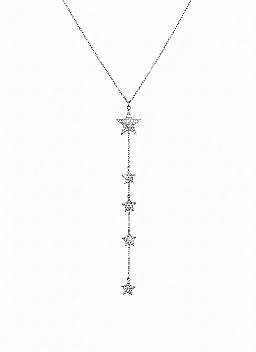 Işıltılı Yıldızlı Silver Y Kolye | New Collection
