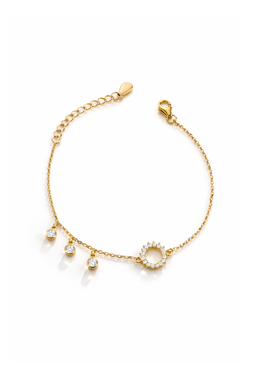Işıltılı Daire Ve Taş Sallantılı Minimal Gold Bileklik