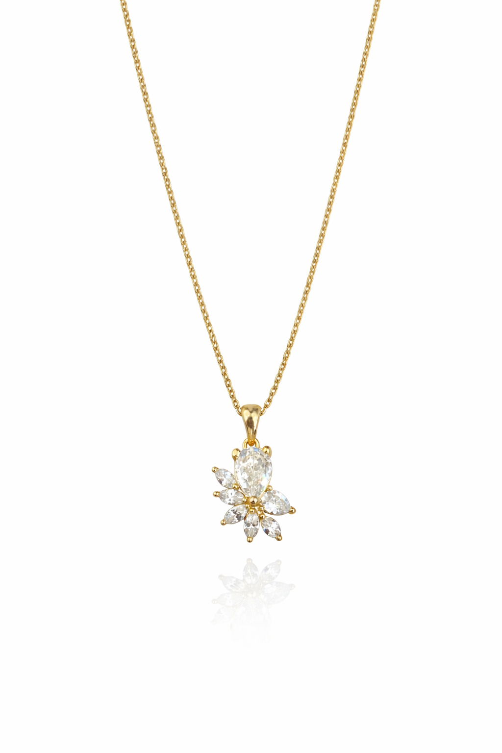 Büyük Damla Taşlı Çiçek Gold Kolye | New Collection