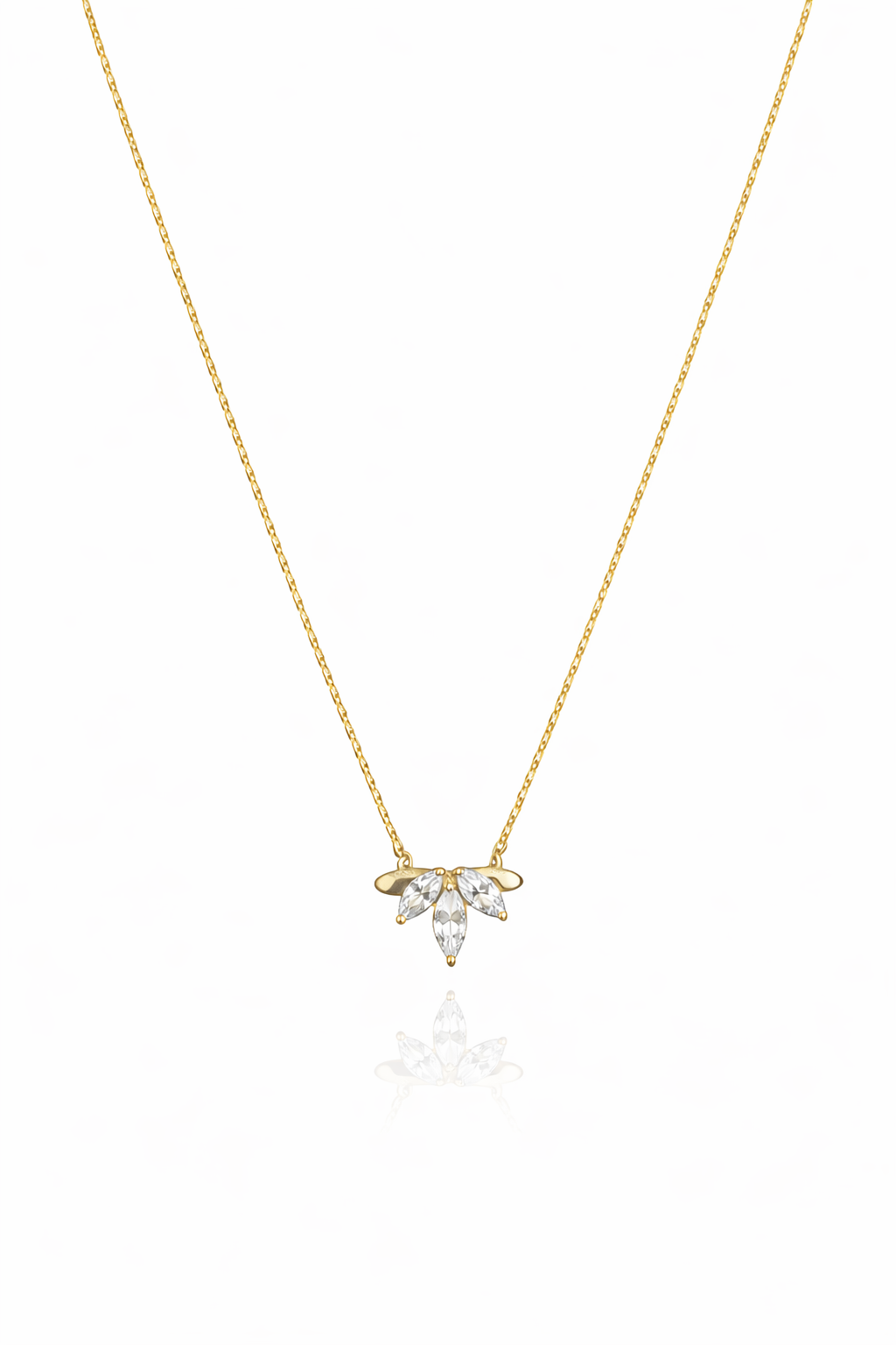 Damla Taşlı Lotus Çiçek Motifli Gold Kolye | New Collection