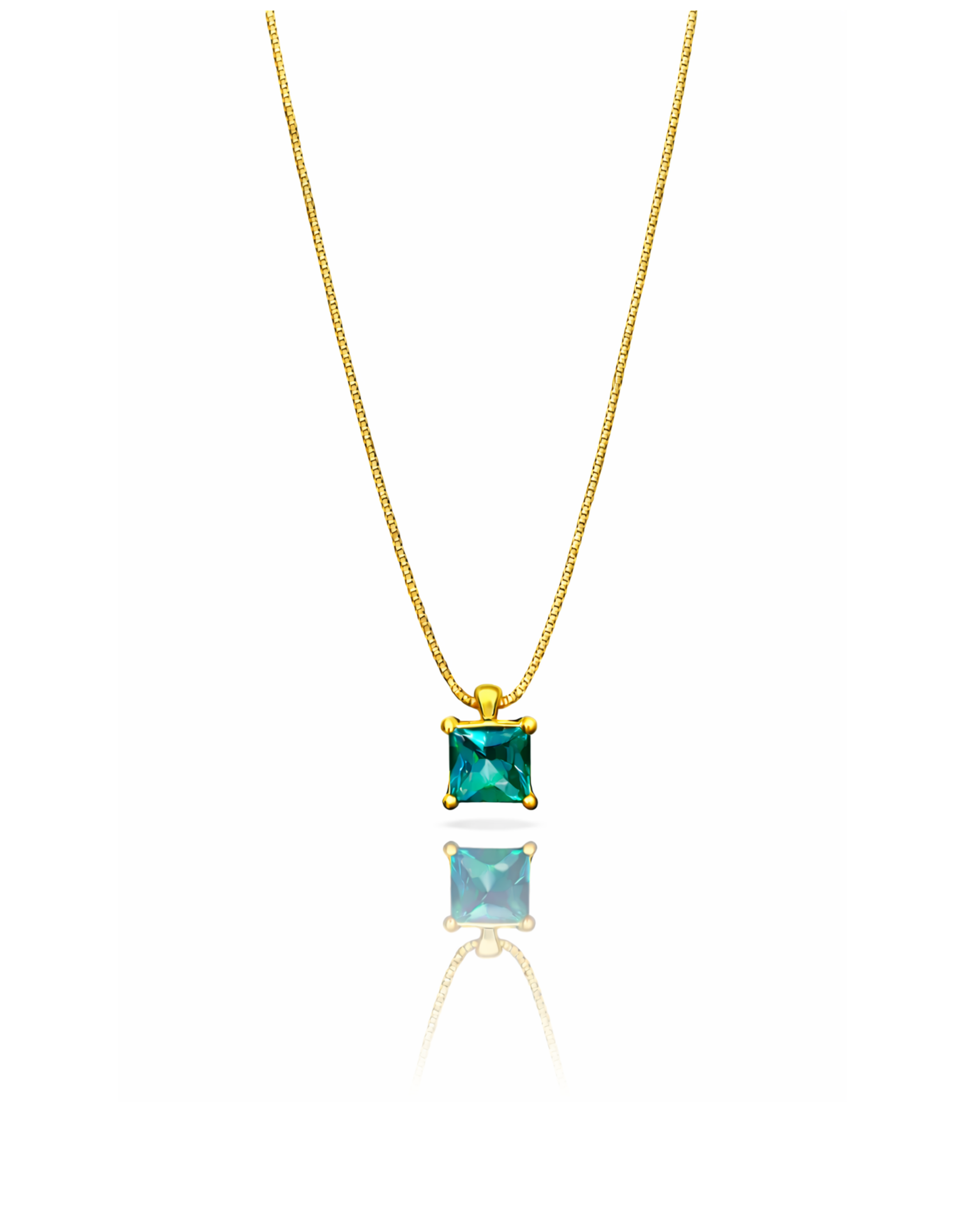 Su Yeşili Kare Tek Taş Gold Kolye | New Collection