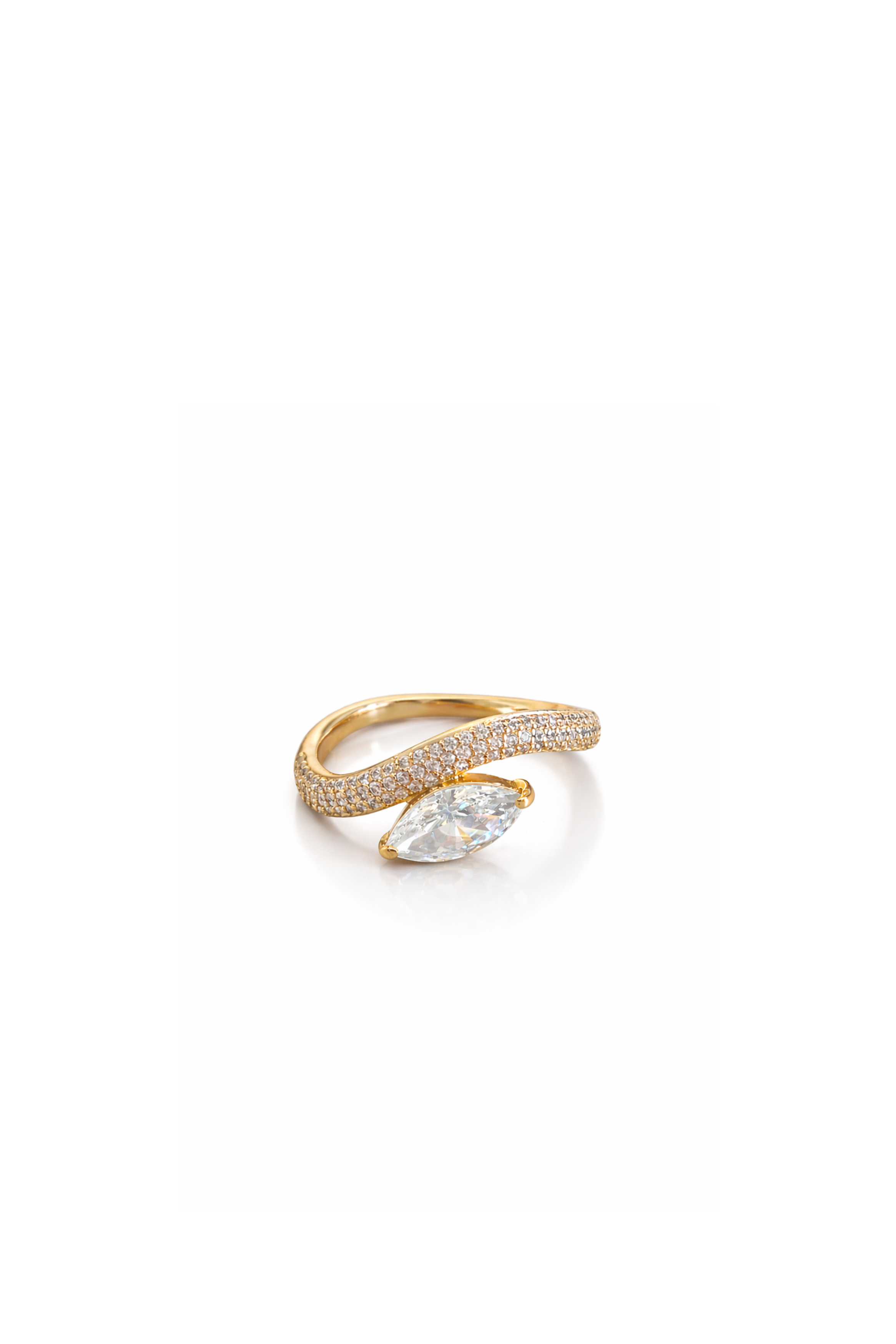 Badem Kesim Taşlı Işıltılı Gold Sarmal Yüzük | New Collection