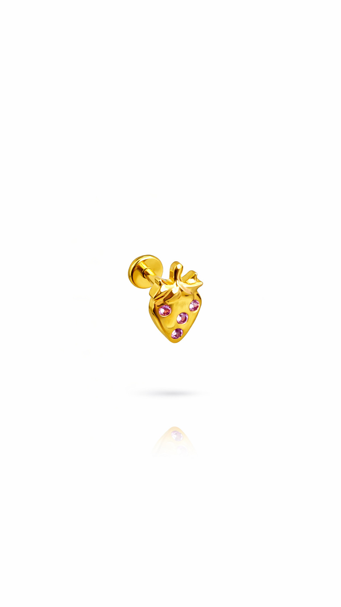 G23 Titanyum Mor Taşlı Çilek Piercing 6 mm x 1.2 mm Altın Renk