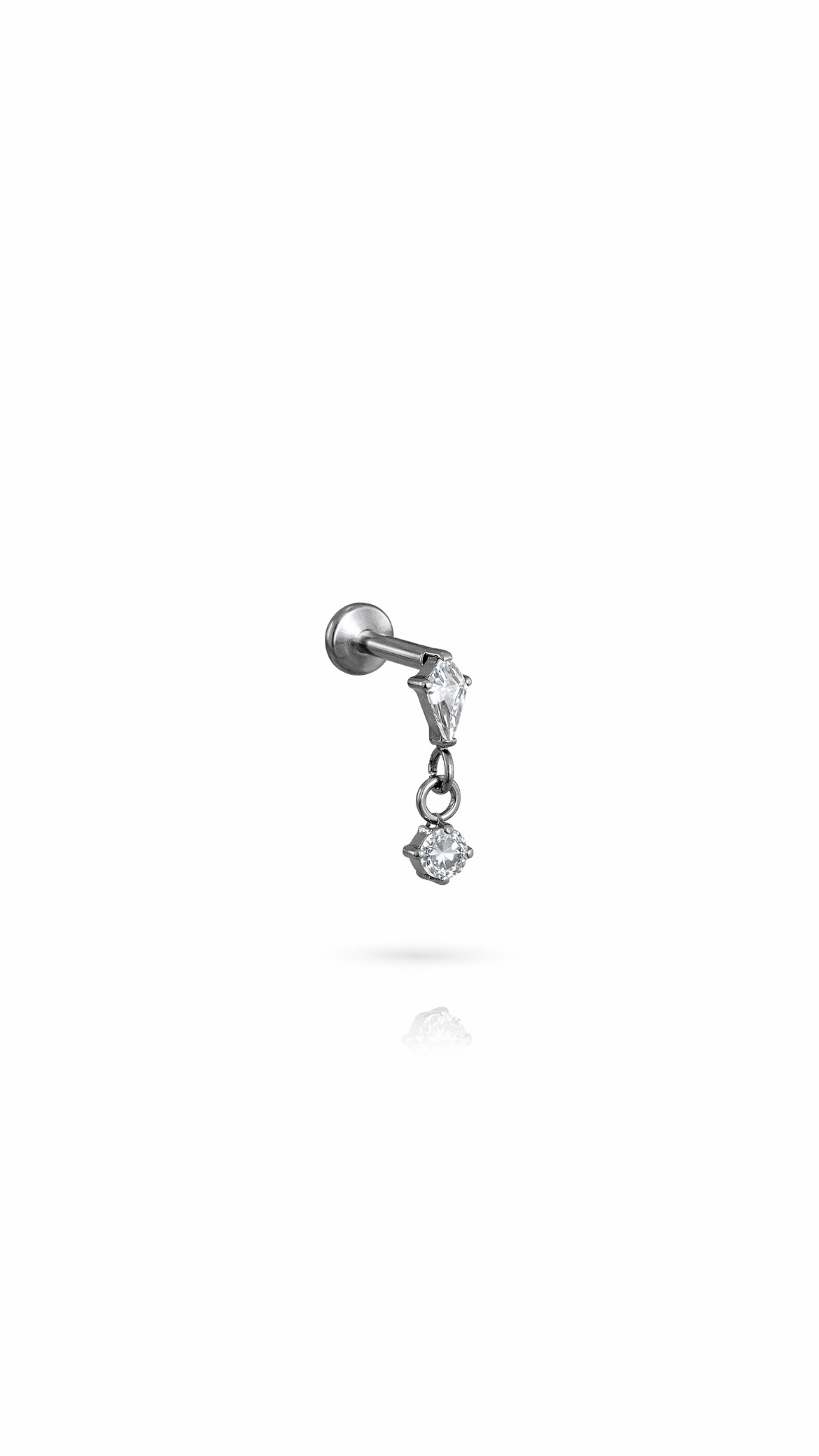 G23 Titanyum Taş Sallantılı Piercing 6 mm x 1.2 mm Gümüş Rengi