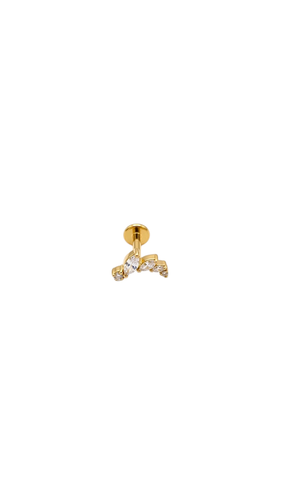 G23 Titanyum Damla Taşlı Oval Piercing 6 mm x 1.2 mm Altın Rengi