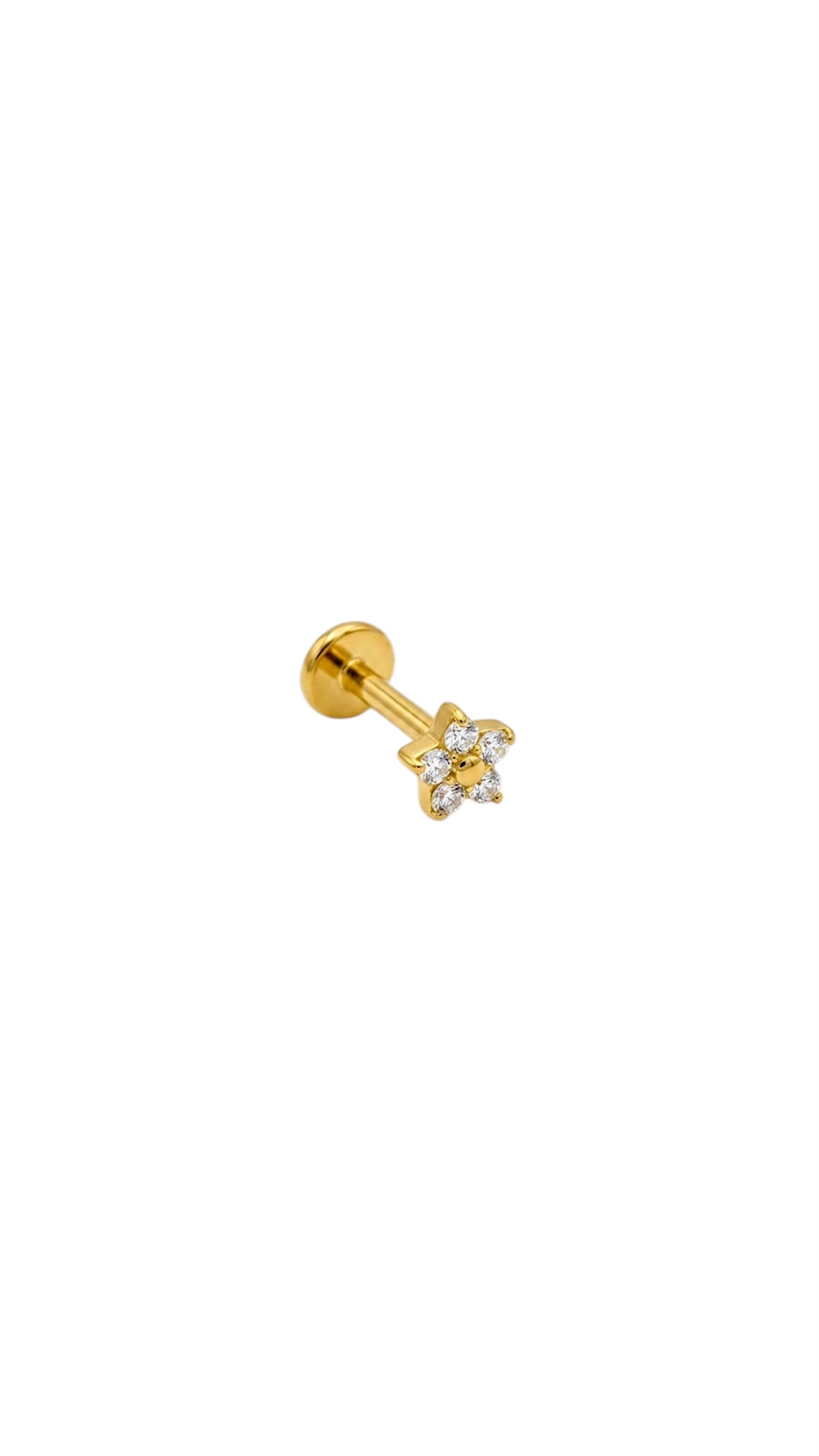 G23 Titanyum Taşlı Çiçek Piercing 7 mm x.1.2 mm Altın Rengi