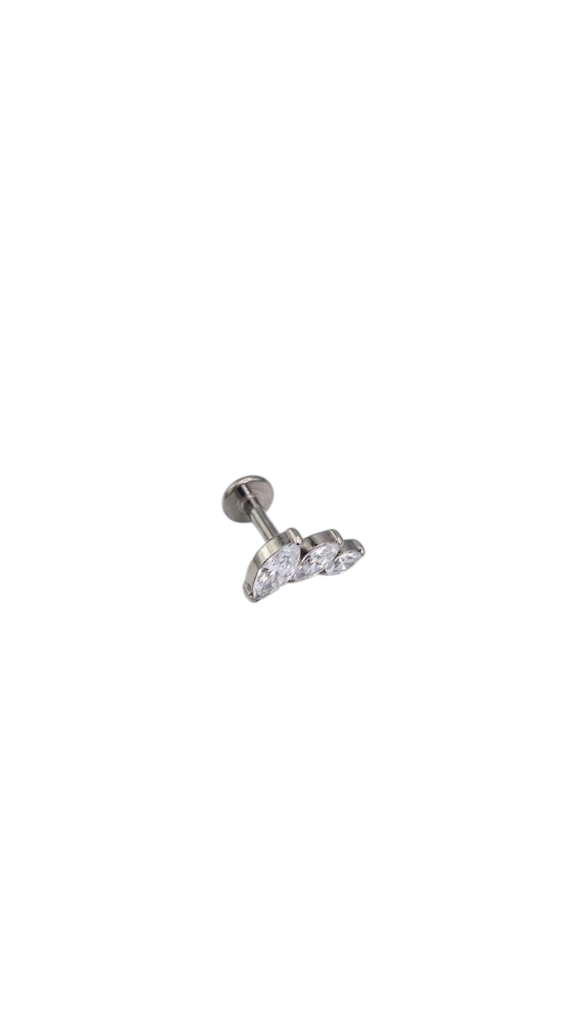 G23 Titanyum Üç Damla Taşlı Piercing 6 mm x 1.2 mm Gümüş Rengi