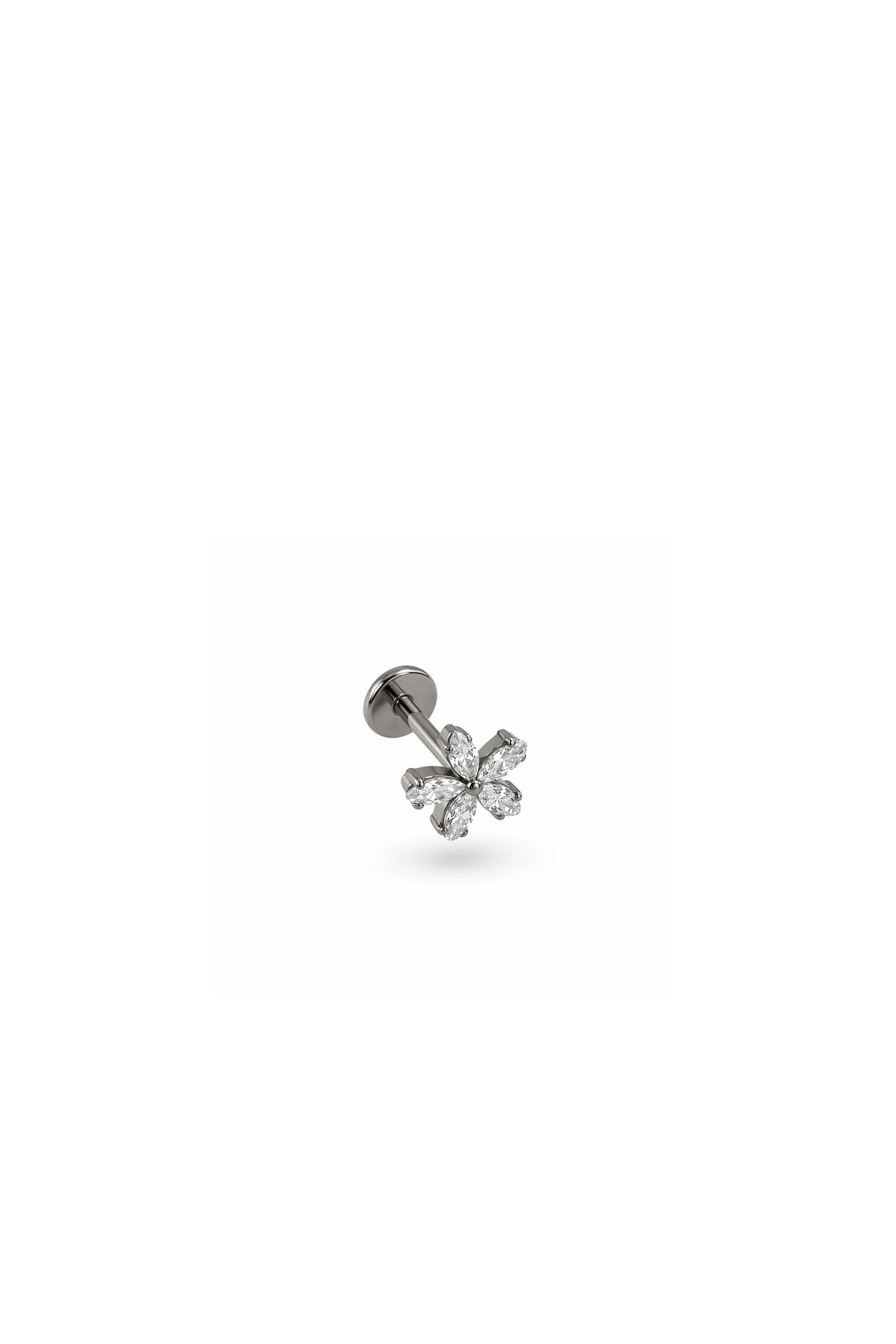 G23 Titanyum Damla Taş Çiçek Piercing 6 mm x 1.2 mm Gümüş Rengi