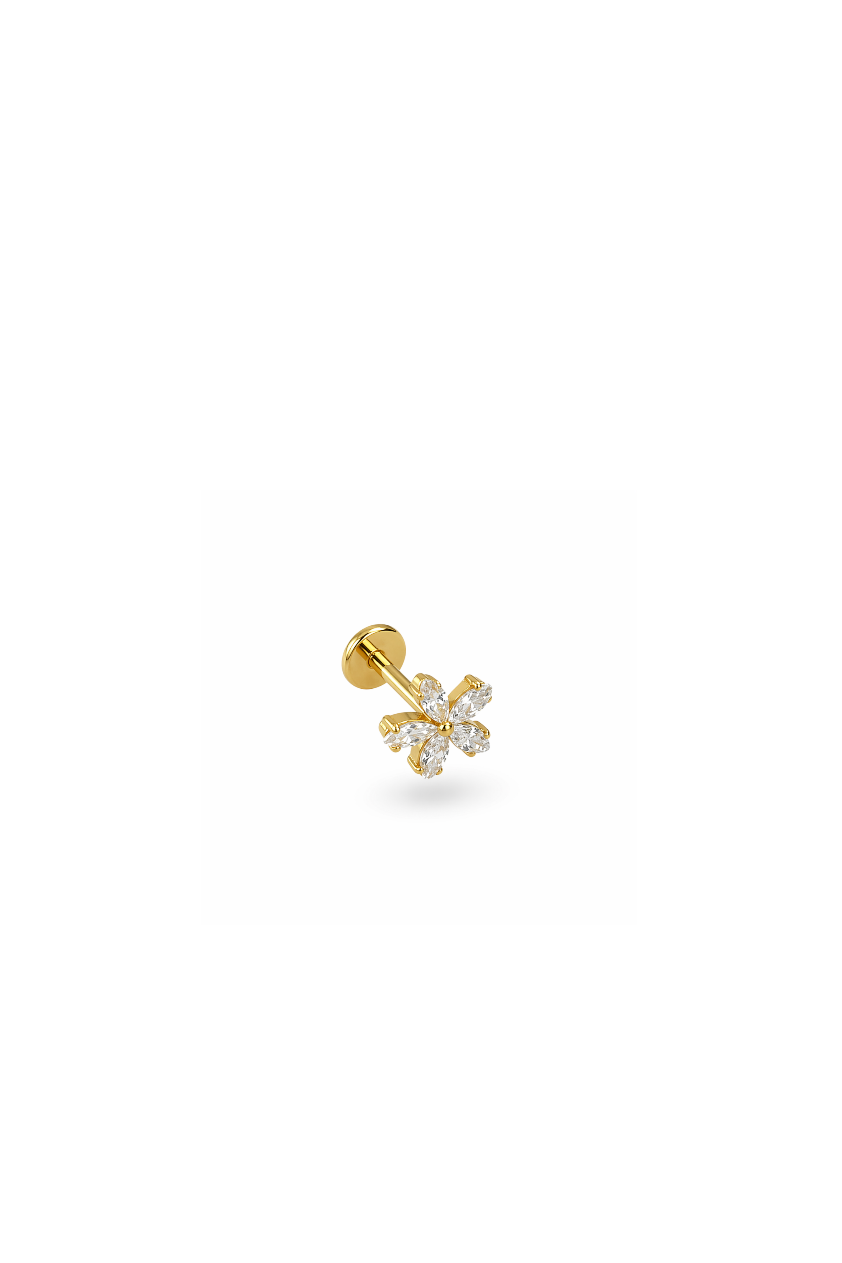 G23 Titanyum Damla Taş Çiçek Piercing 6 mm x 1.2 mm Altın Rengi