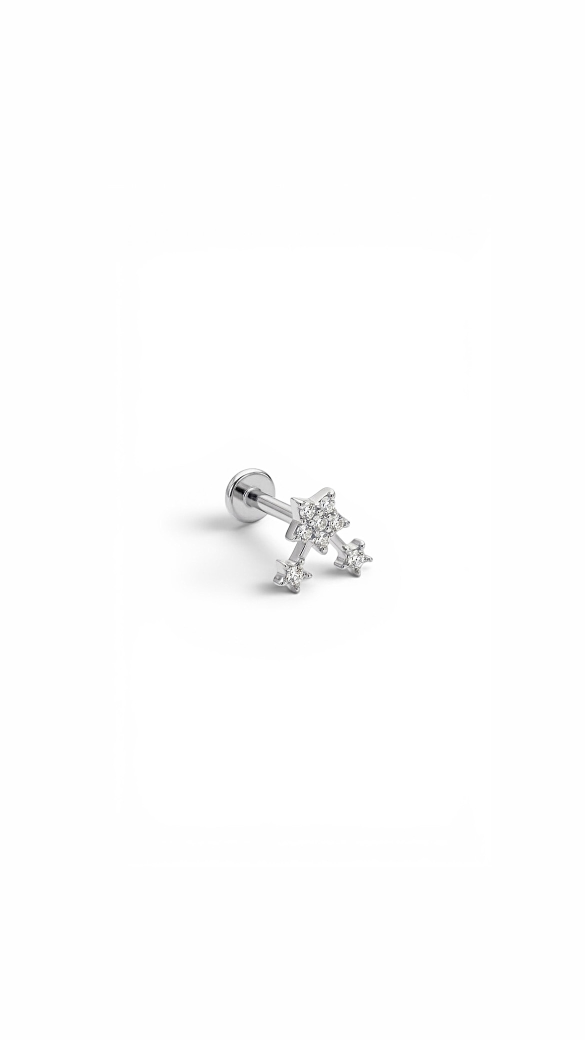 G23 Titanyum Üçlü Yıldız Piercing 8 mm x 1.2 mm Gümüş Rengi