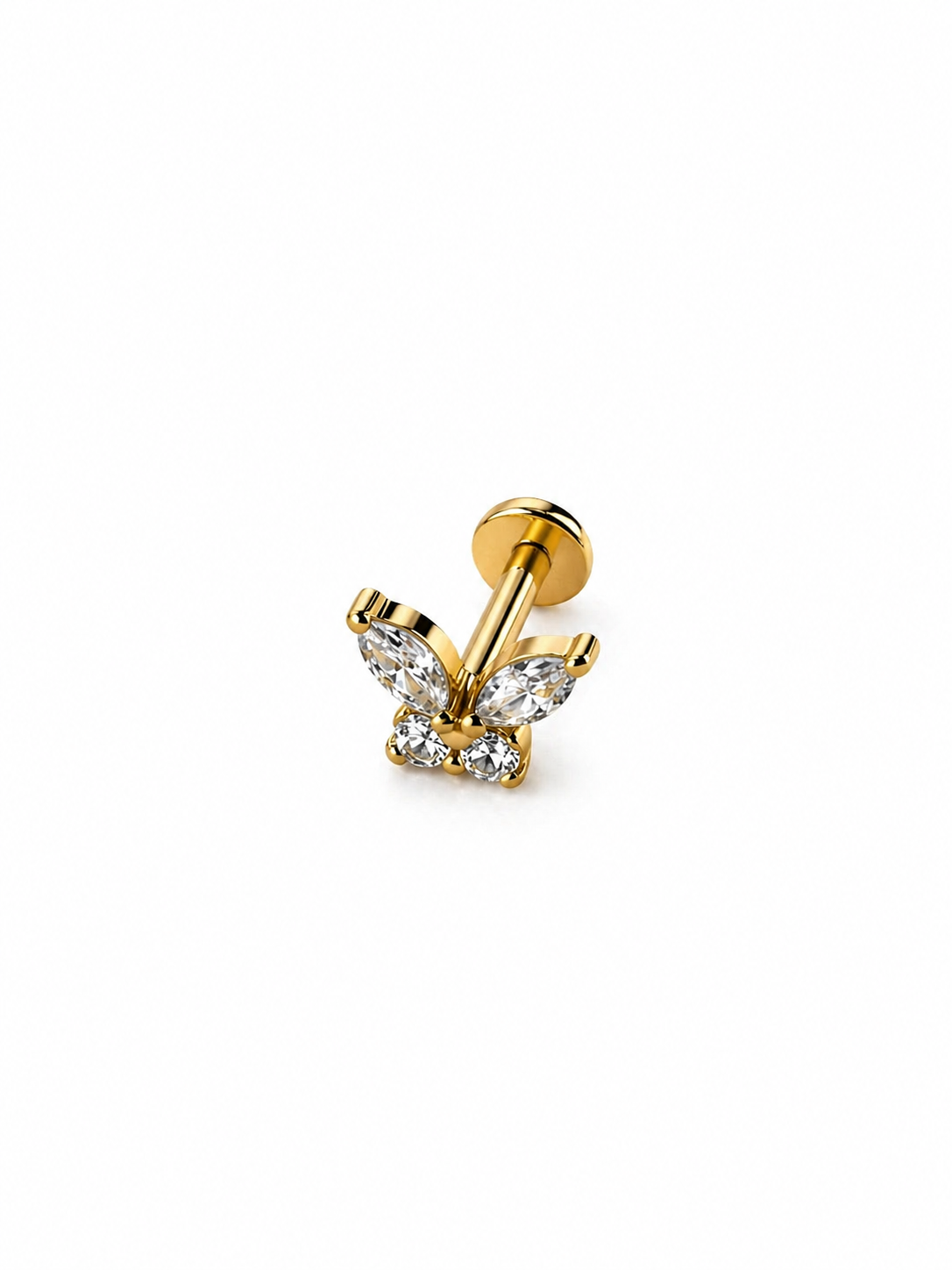 G23 Titanyum Taşlı Kelebek Piercing 6 mm x 1.2 mm Altın Rengi
