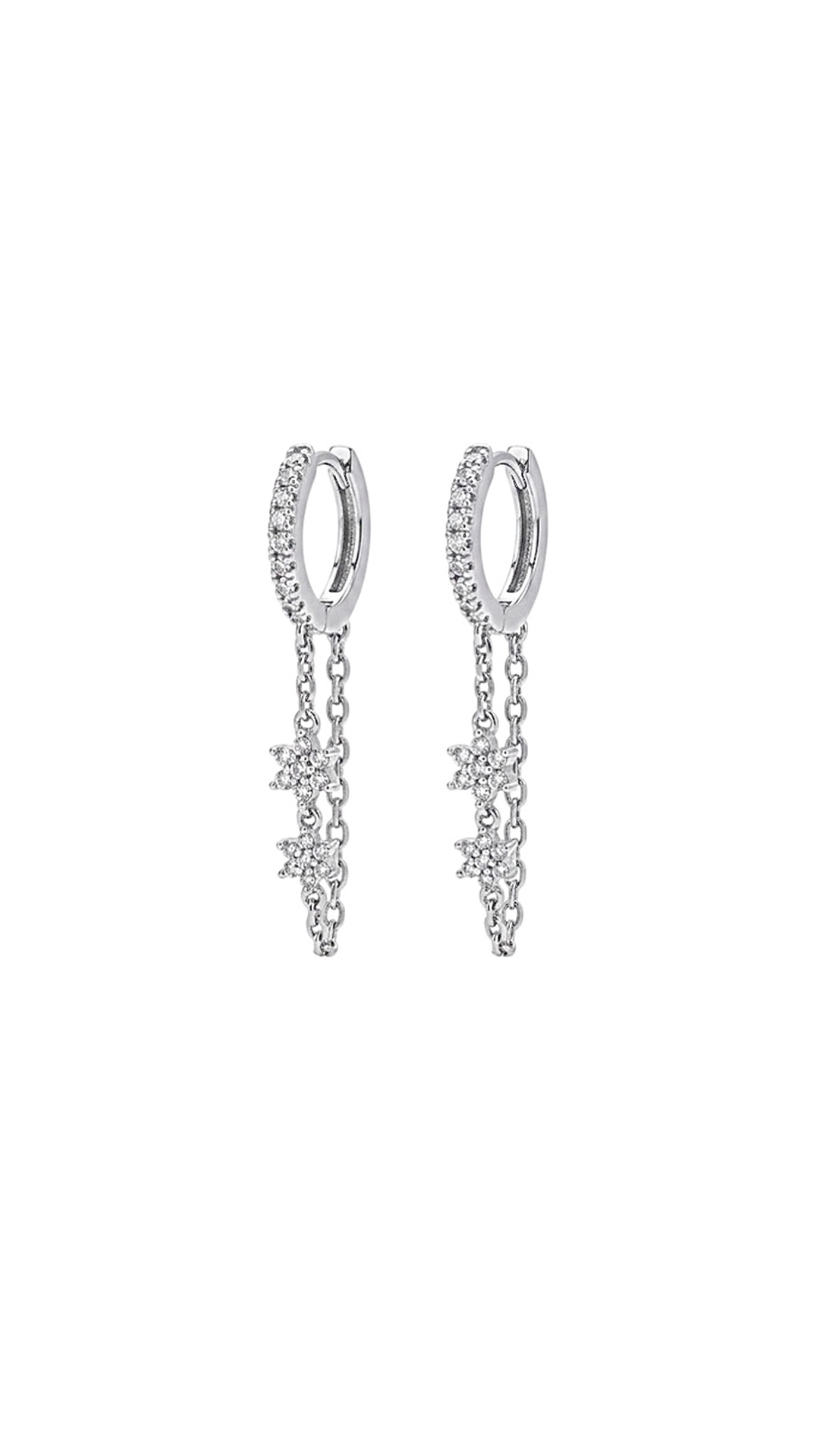 Işıltılı Çiçekli Zincir Sallantılı Halka Silver Küpe