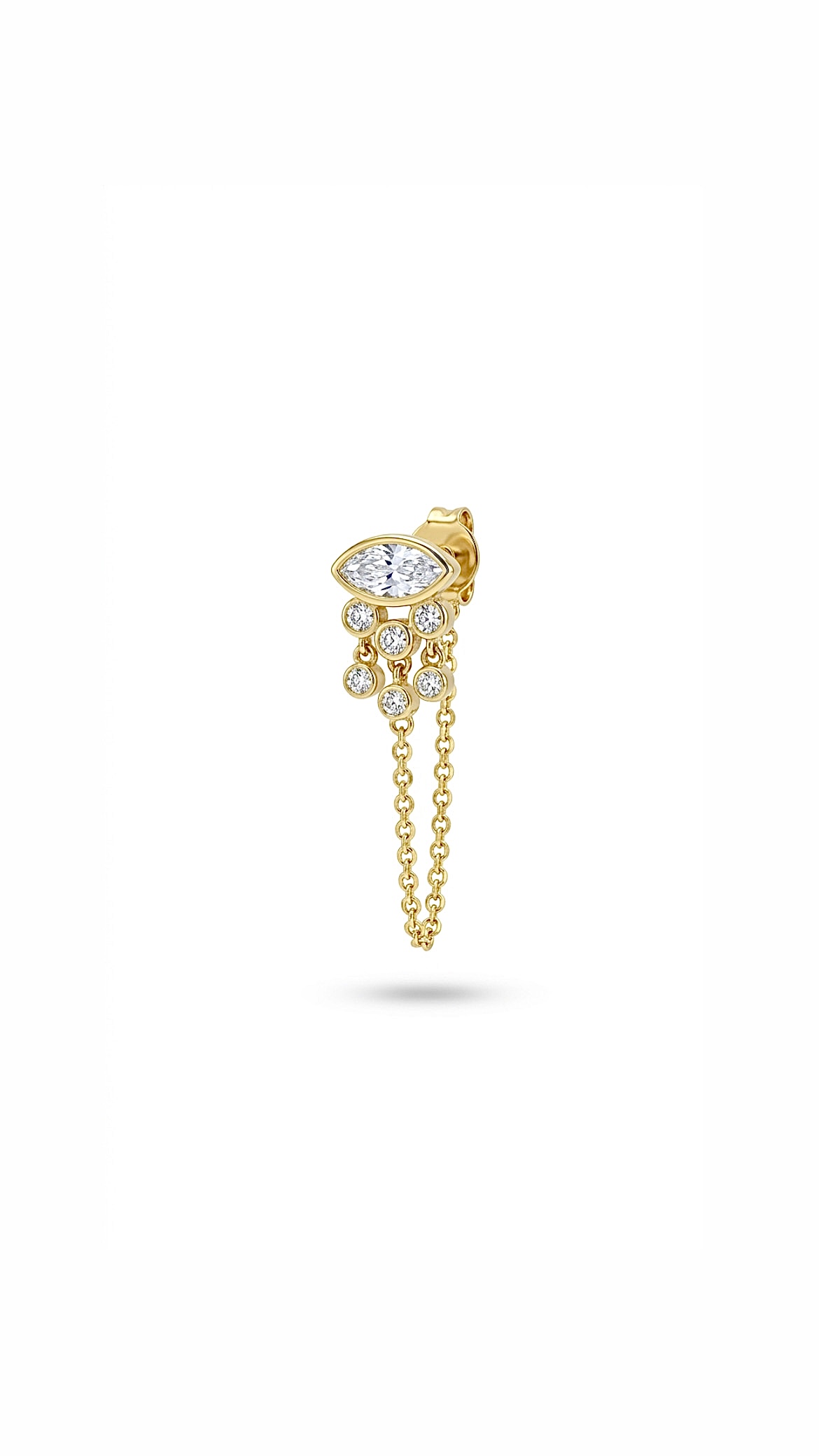 Taşlı Zincir Sallantılı Vidalı Küpe Gold